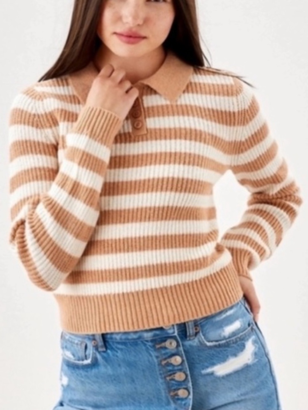 American Eagle Striped Collared Sweater Size XS
